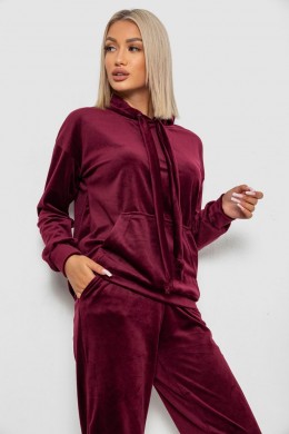 Спортивный костюм женский велюровый, цвет бордовый, 241R1530-5